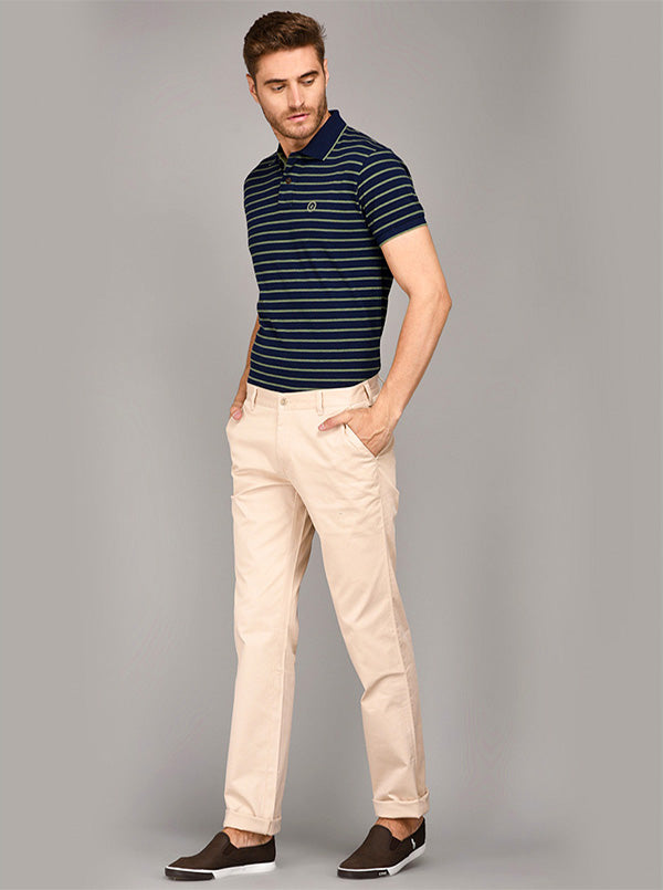 Greenfibre Beige Self Textured Slim Fit Casual Trouser
