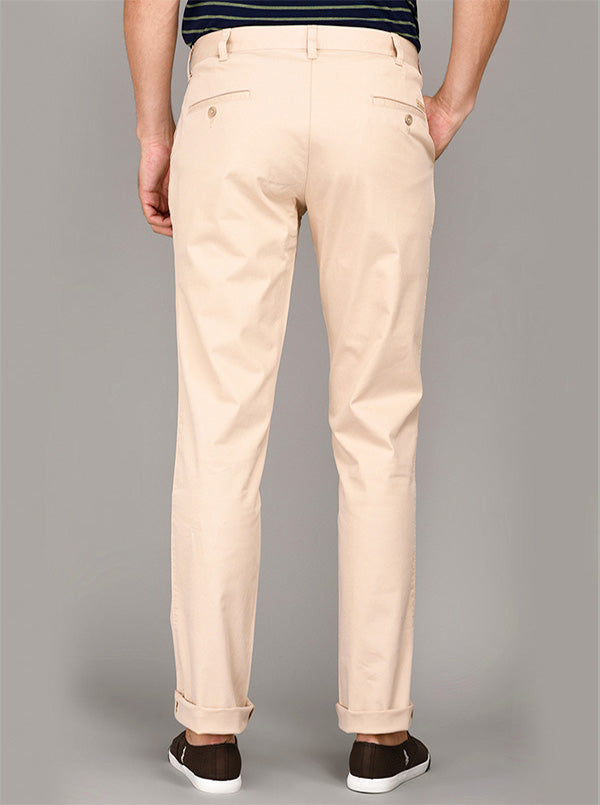 Greenfibre Beige Self Textured Slim Fit Casual Trouser