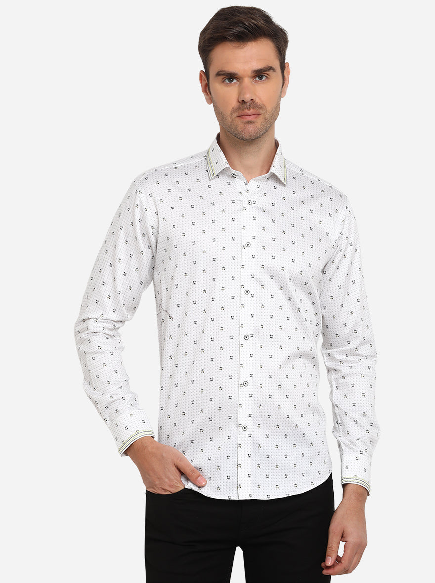 White & Black Printed Slim Fit Party Wear Shirt | JB Studio