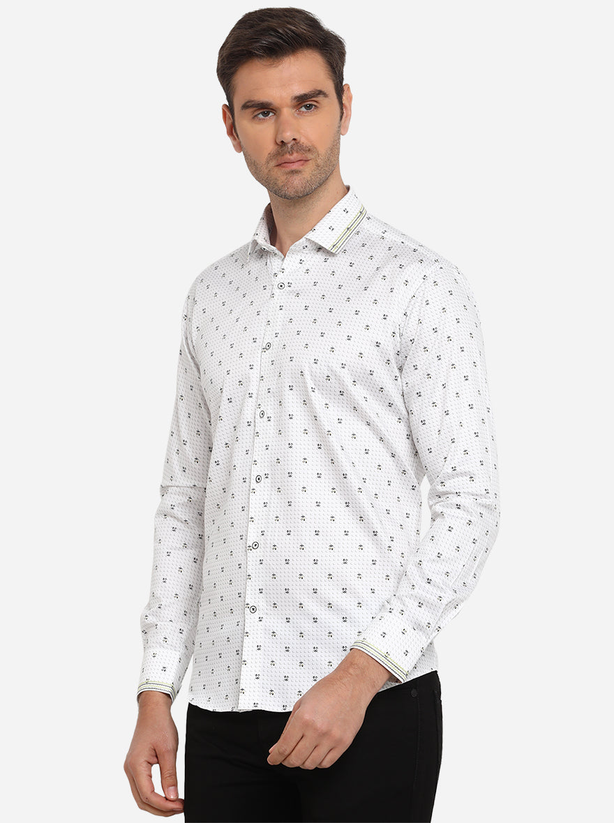 White & Black Printed Slim Fit Party Wear Shirt | JB Studio