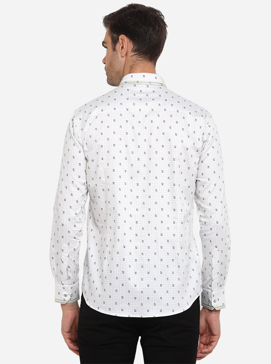 White & Black Printed Slim Fit Party Wear Shirt | JB Studio