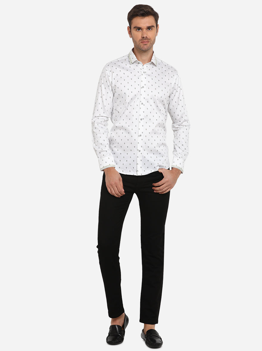 White & Black Printed Slim Fit Party Wear Shirt | JB Studio