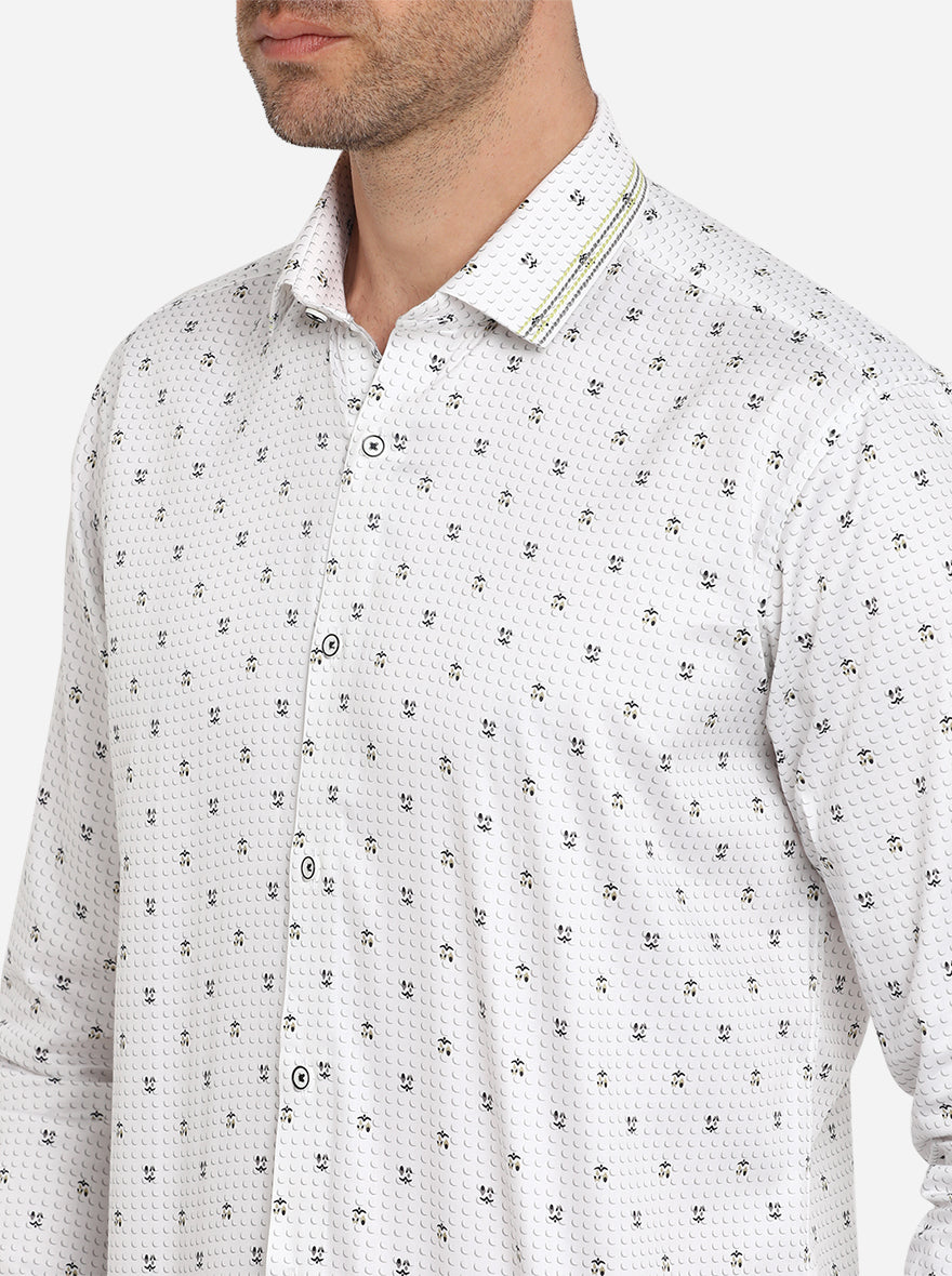 White & Black Printed Slim Fit Party Wear Shirt | JB Studio