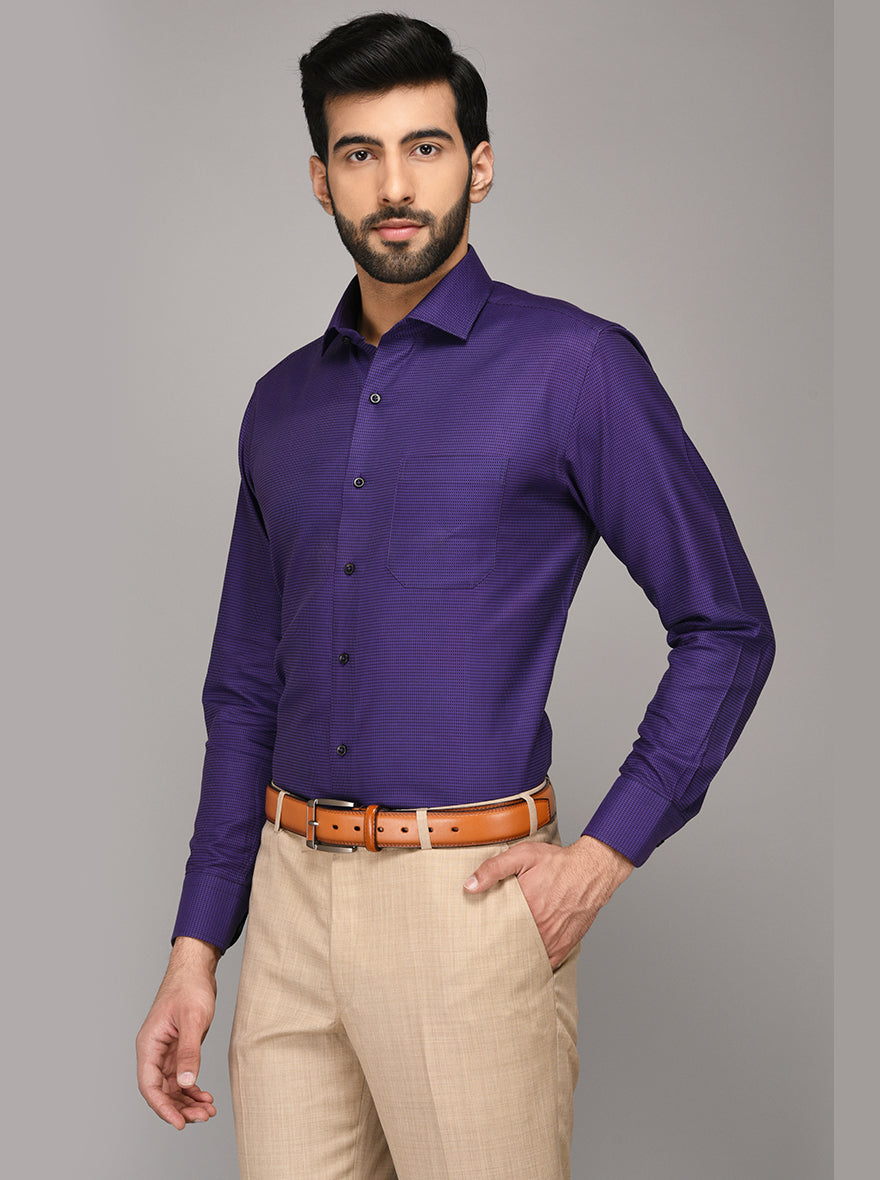 Metal Violet & Black Dobby Slim Fit Evening Wear Shirt