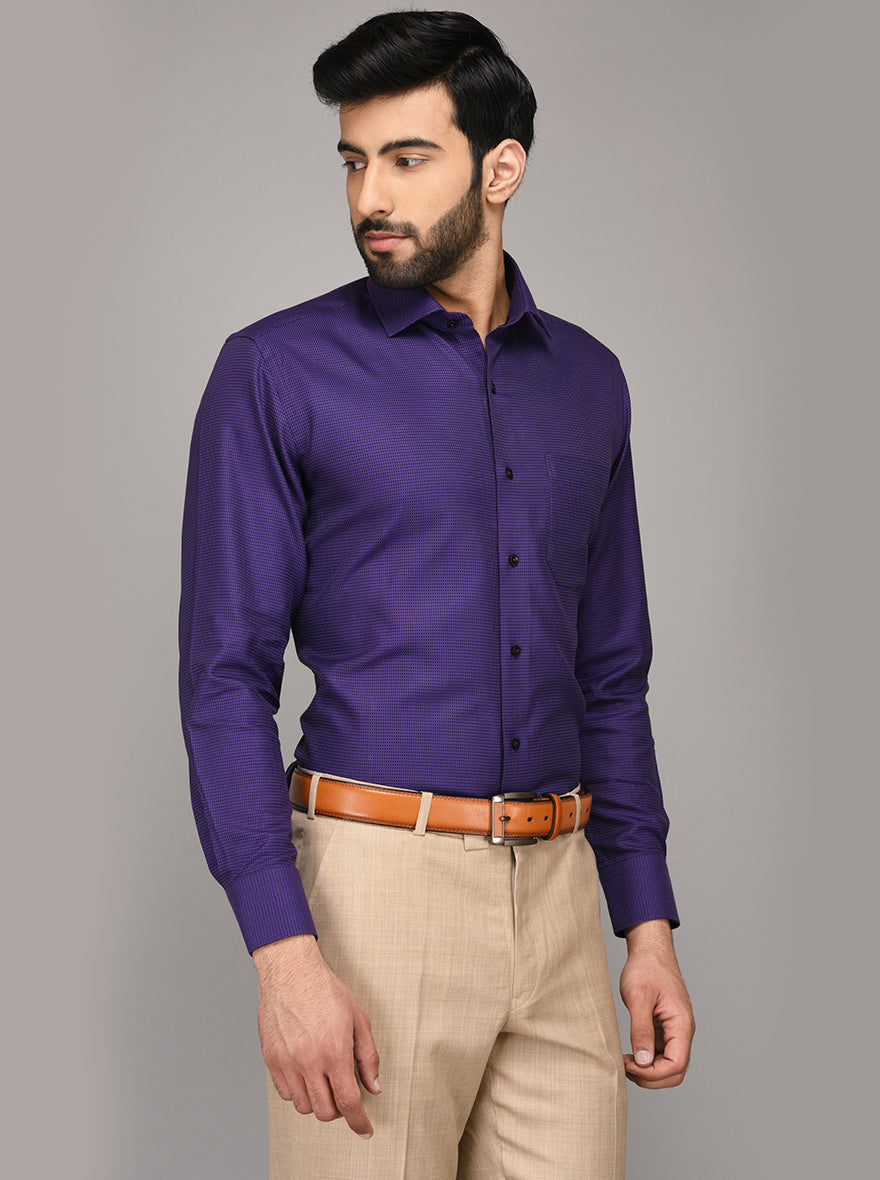 Metal Violet & Black Dobby Slim Fit Evening Wear Shirt