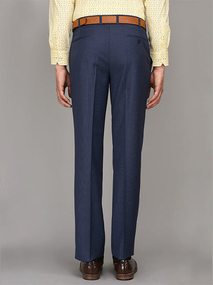 Metal Blue Self Textured Slim Fit Formal Trouser