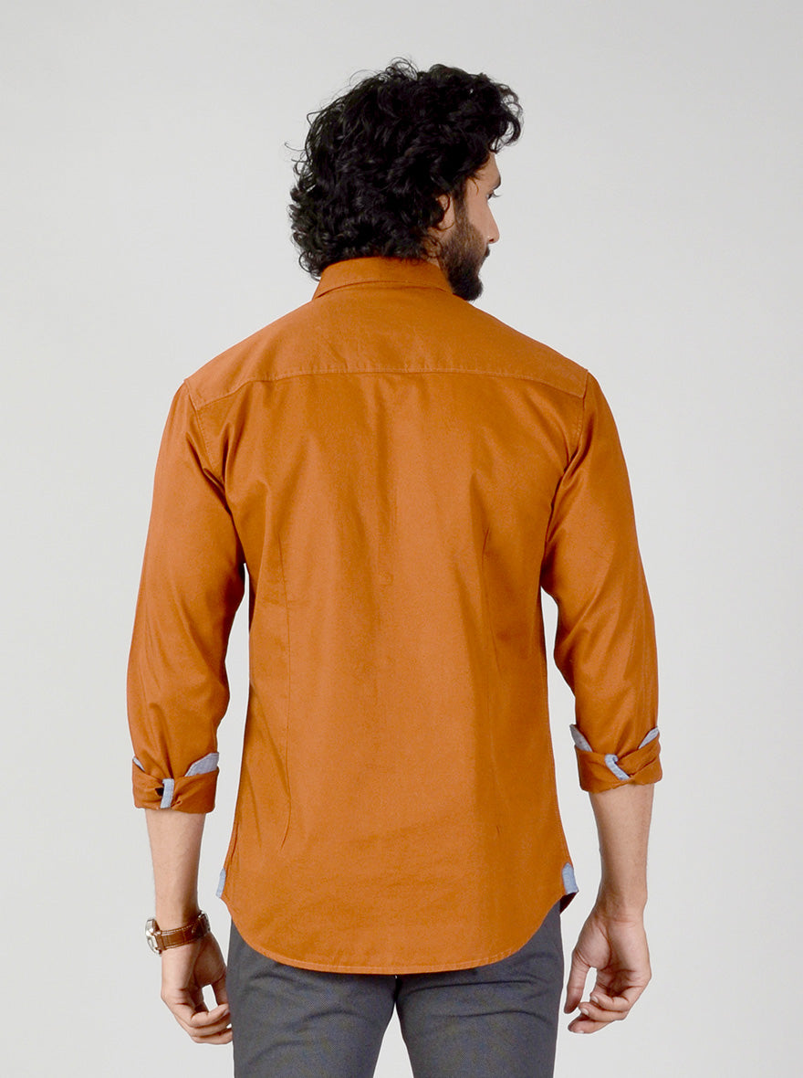 Leather Brown Solid Slim Fit Casual Shirt | Greenfibre