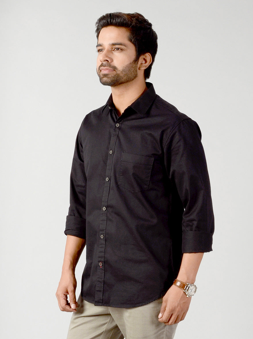 Jet Black Solid Slim Fit Casual Shirt | Greenfibre