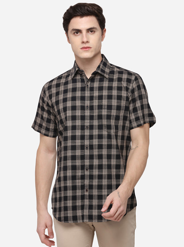 Black Tailored Fit Checked Casual Shirt | JB Sport