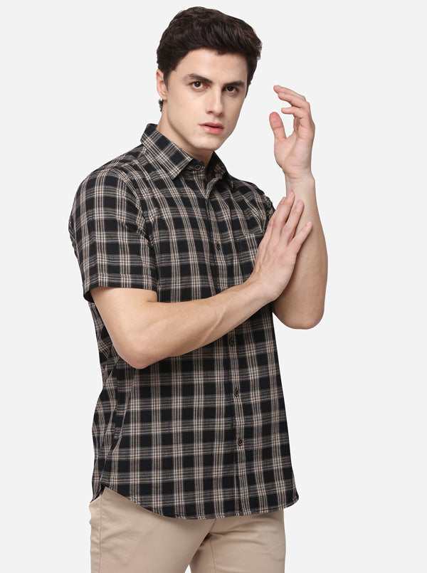 Black Tailored Fit Checked Casual Shirt | JB Sport