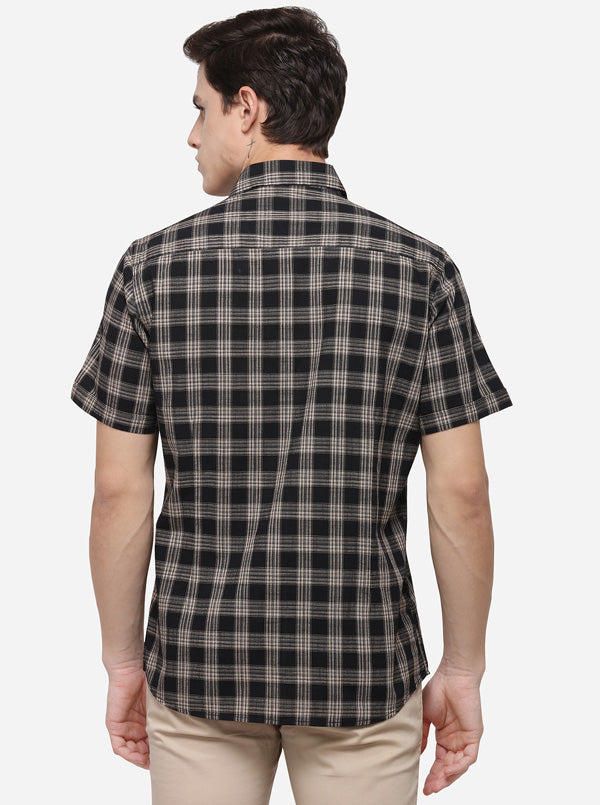 Black Tailored Fit Checked Casual Shirt | JB Sport