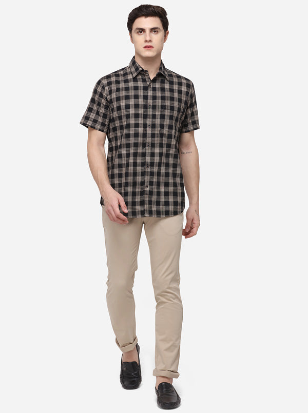 Black Tailored Fit Checked Casual Shirt | JB Sport