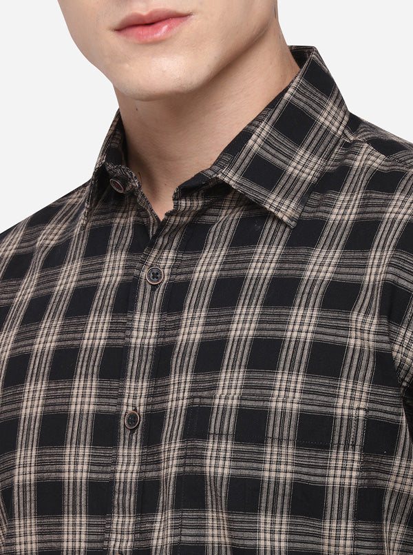 Black Tailored Fit Checked Casual Shirt | JB Sport