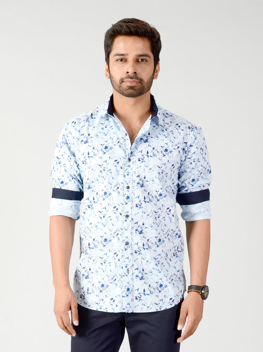 Dream Blue Printed Slim Fit Casual Shirt | Greenfibre