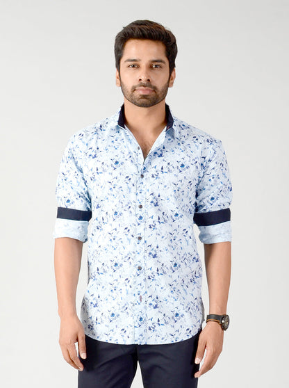 Dream Blue Printed Slim Fit Casual Shirt | Greenfibre