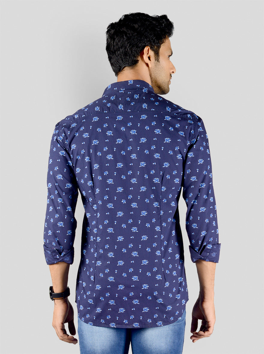 Blue Printed Slim Fit Casual Shirt | JB Sport