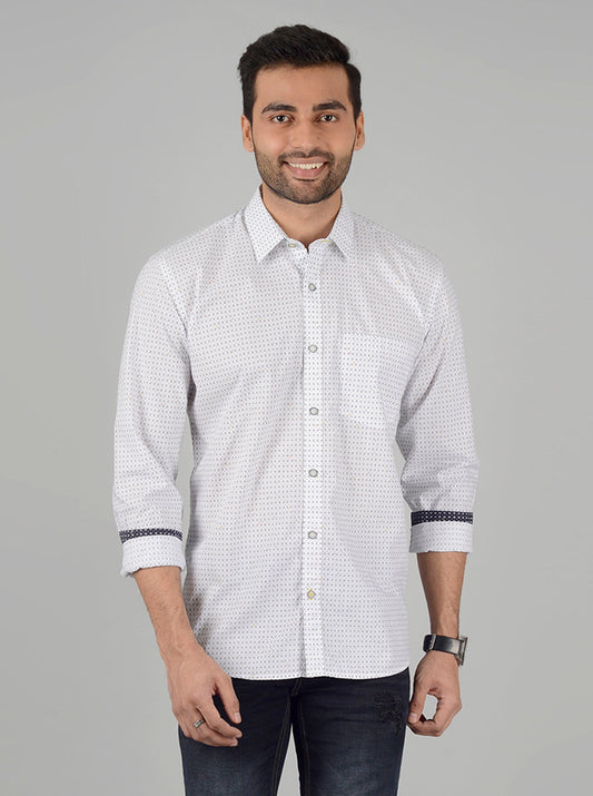 White Printed Slim Fit Casual Shirt | Greenfibre