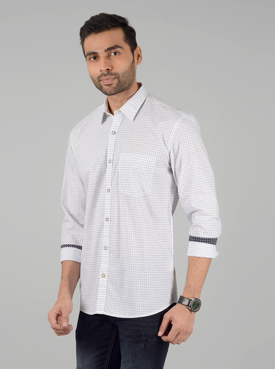 White Printed Slim Fit Casual Shirt | Greenfibre