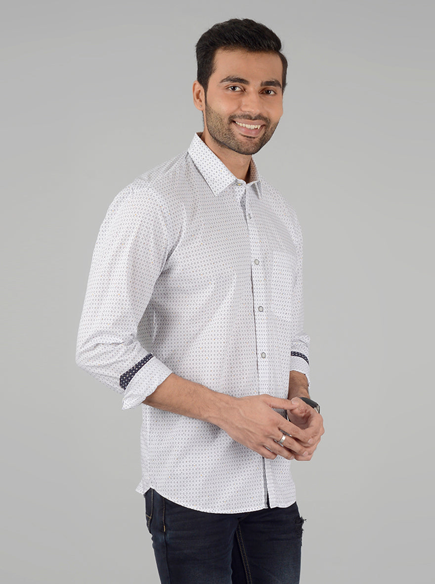 White Printed Slim Fit Casual Shirt | Greenfibre