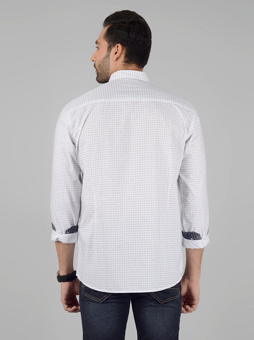 White Printed Slim Fit Casual Shirt | Greenfibre