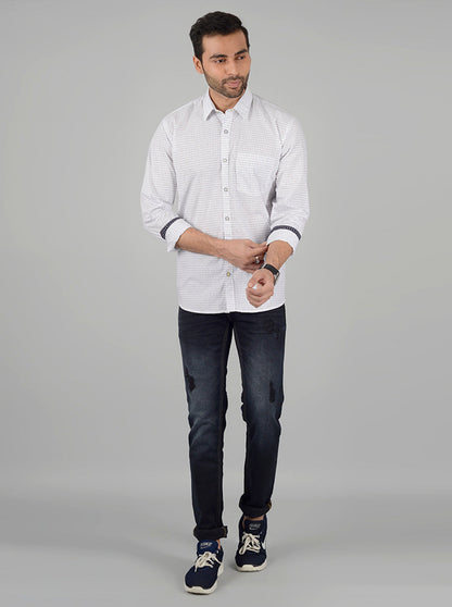 White Printed Slim Fit Casual Shirt | Greenfibre