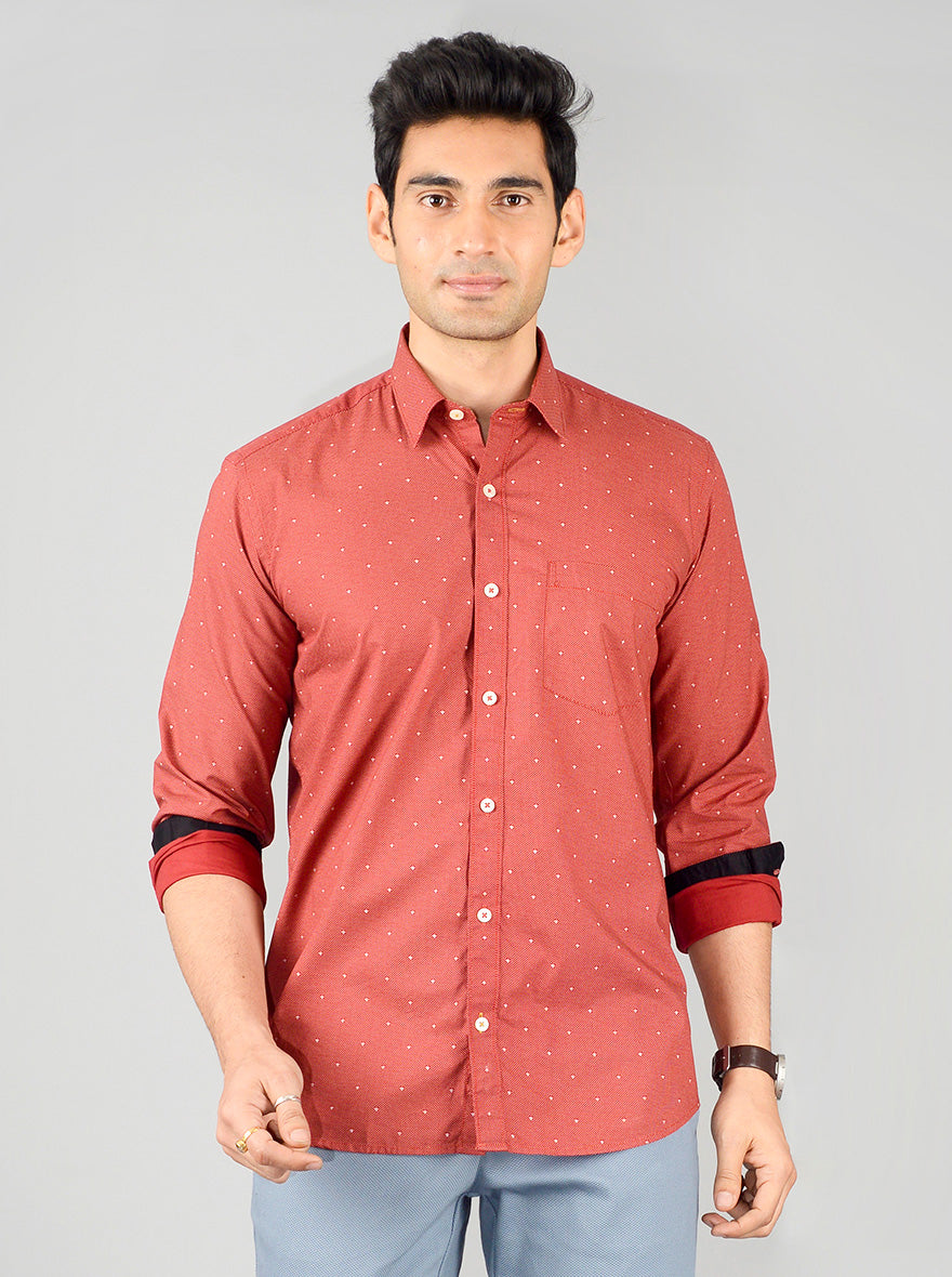 Marshmallow Red Printed Slim Fit Casual Shirt | Greenfibre