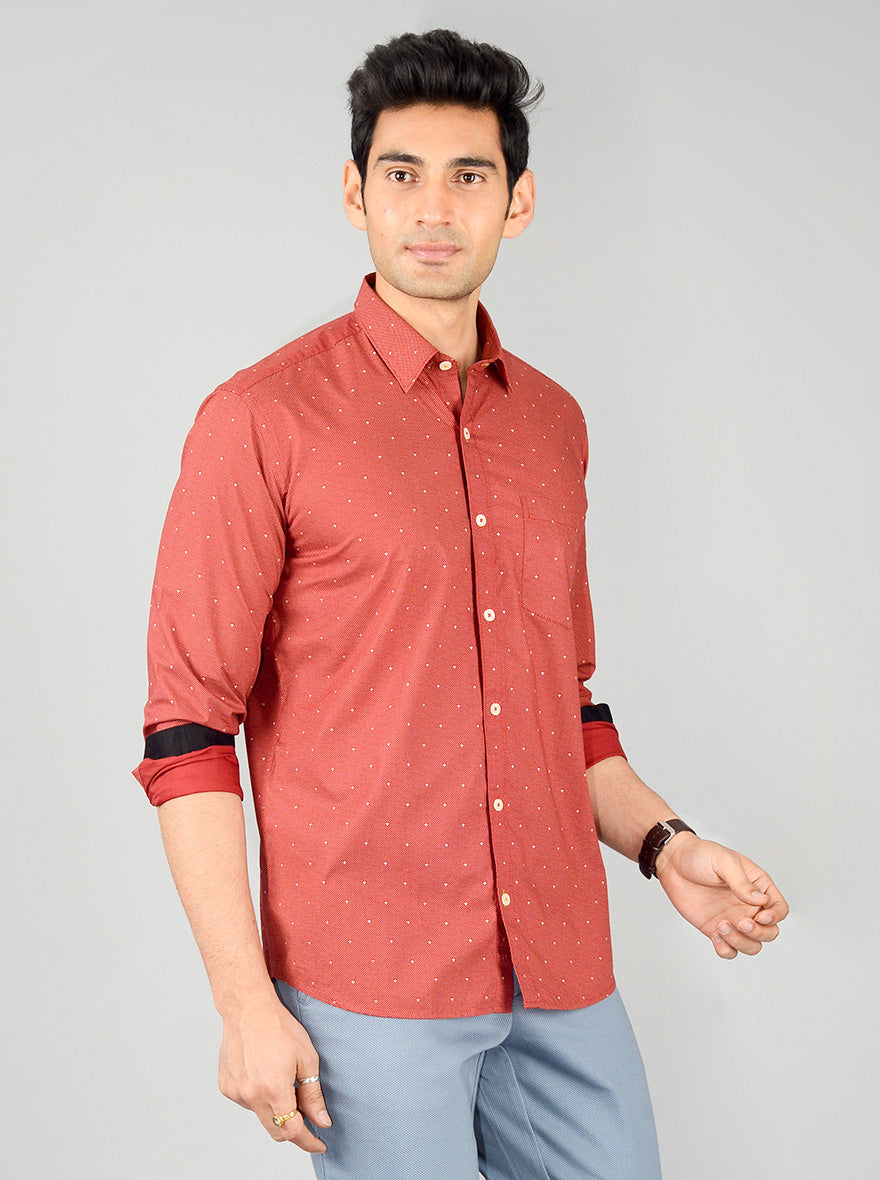 Marshmallow Red Printed Slim Fit Casual Shirt | Greenfibre