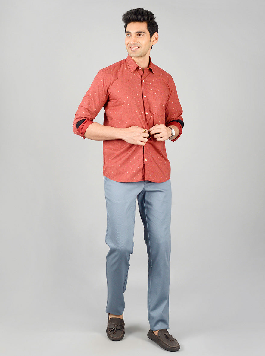 Marshmallow Red Printed Slim Fit Casual Shirt | Greenfibre