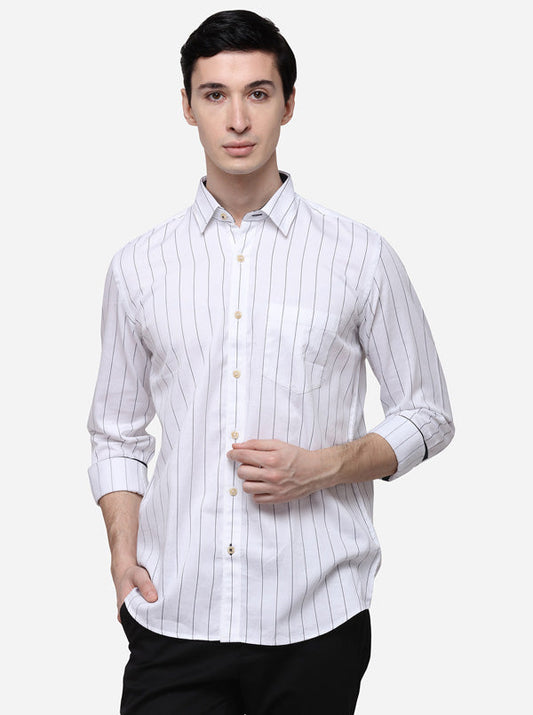 White Slim Fit Striped Casual Shirt | JB Sport