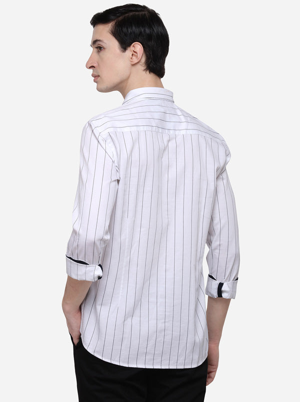 White Slim Fit Striped Casual Shirt | JB Sport