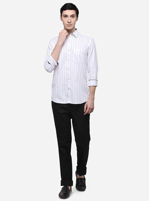 White Slim Fit Striped Casual Shirt | JB Sport