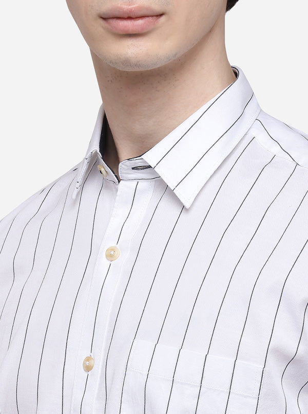 White Slim Fit Striped Casual Shirt | JB Sport