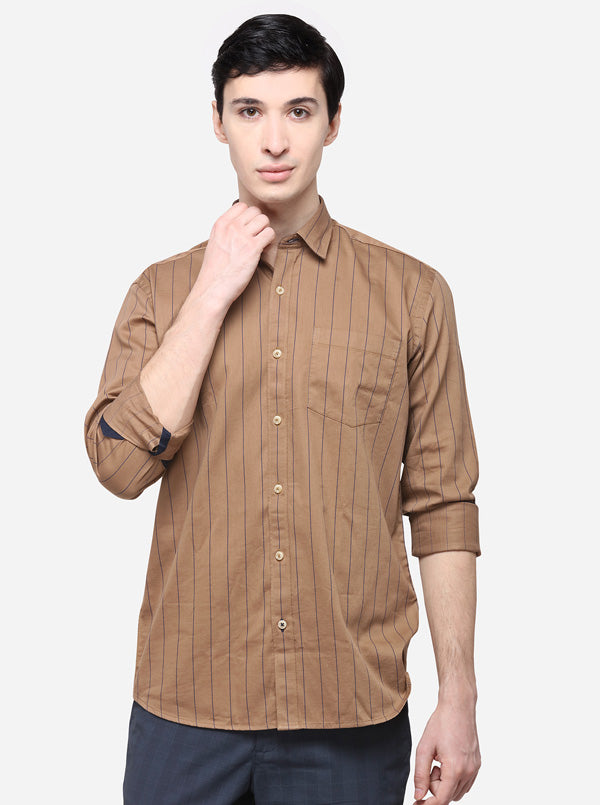 Grey Tailored Fit Striped Casual Shirt | JB Sport