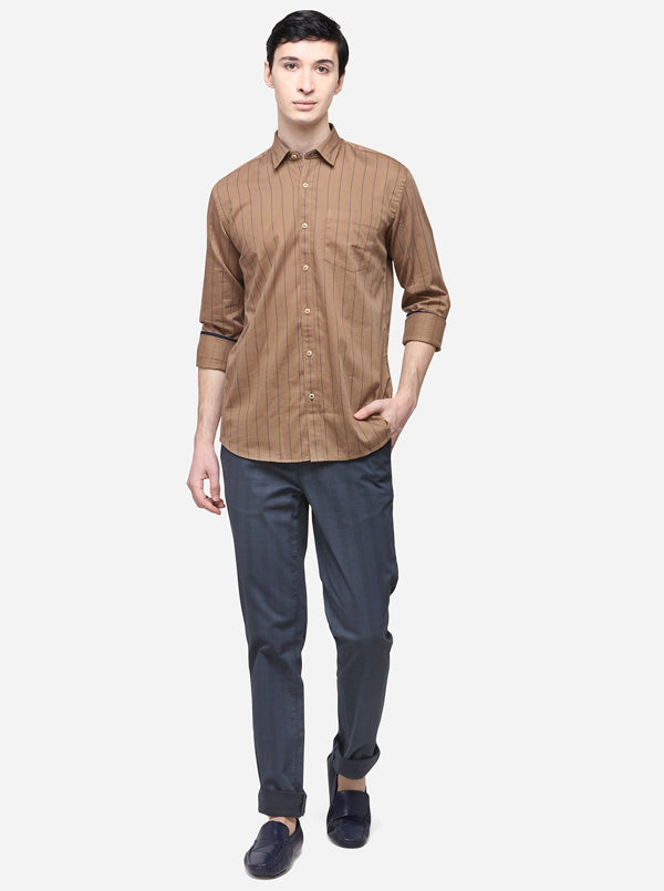 Grey Tailored Fit Striped Casual Shirt | JB Sport