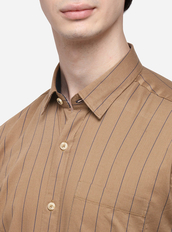 Grey Tailored Fit Striped Casual Shirt | JB Sport