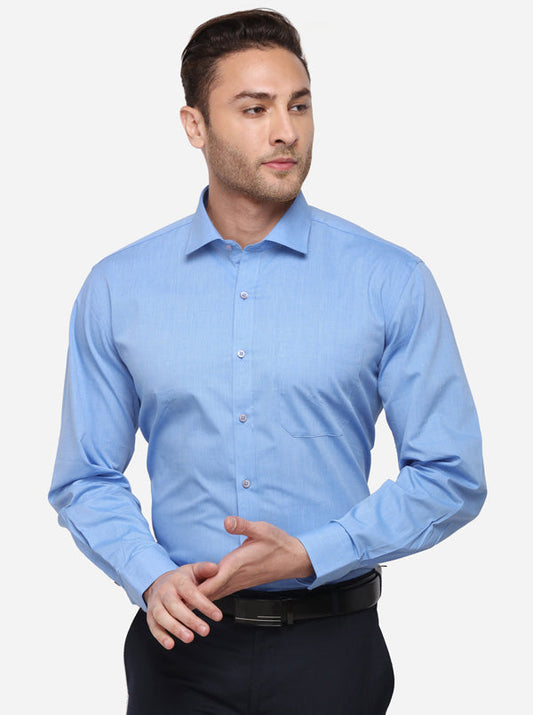 Sky Blue Solid Regular Fit Formal Shirt | Greenfibre