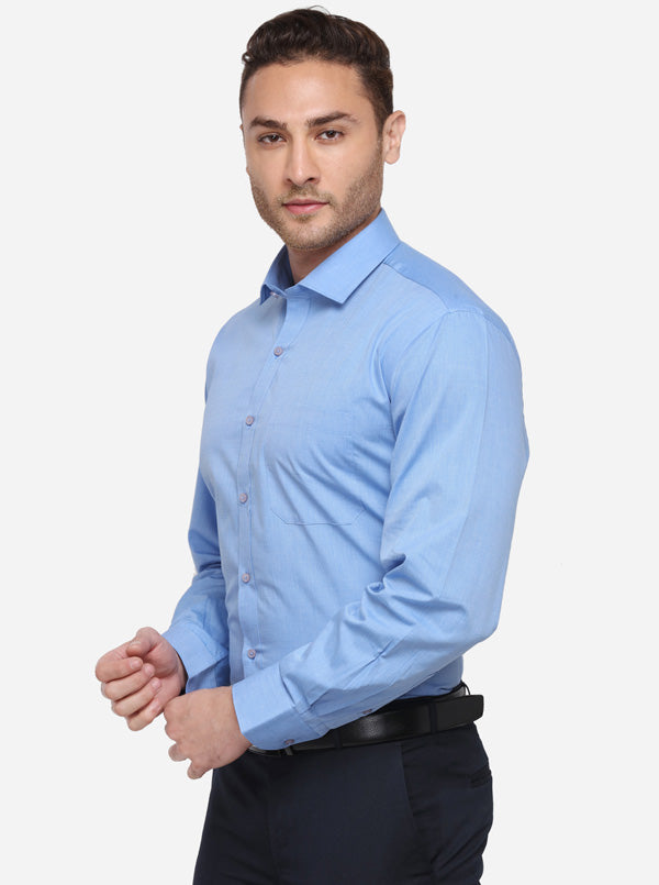 Sky Blue Solid Regular Fit Formal Shirt | Greenfibre