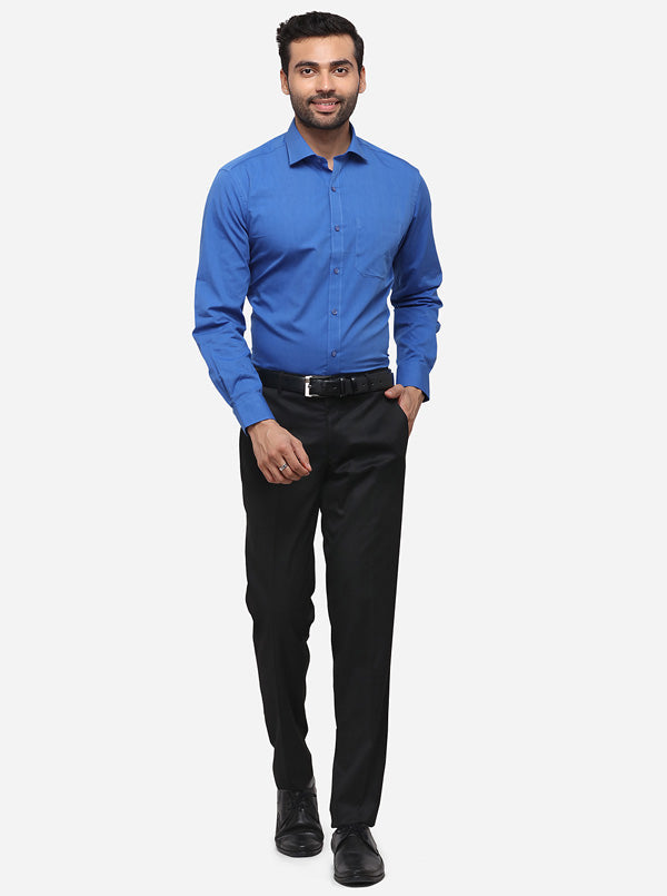 Indigo Blue Solid Regular Fit Formal Shirt | Greenfibre