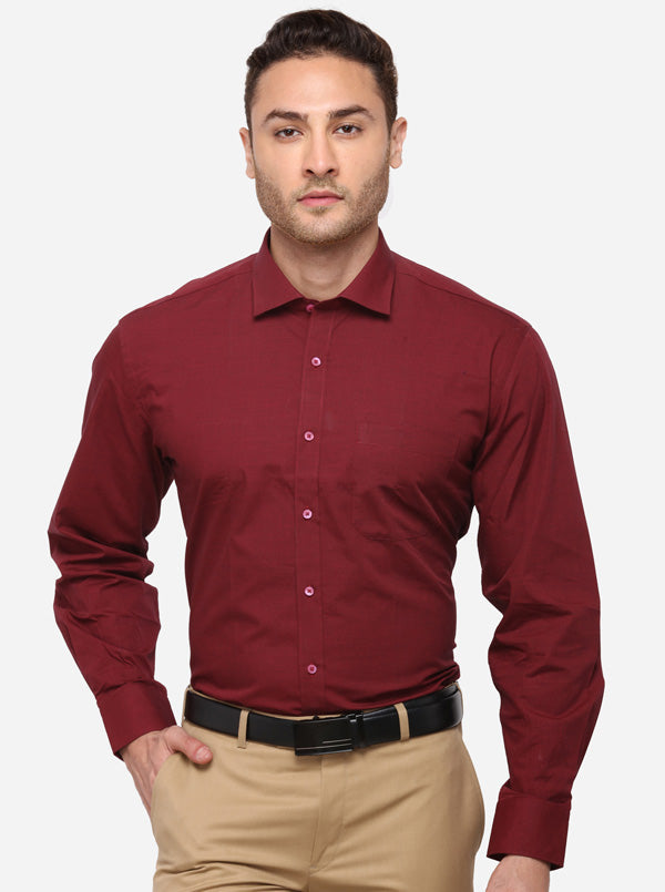 Maroon Printed Regular Fit Formal Shirt | Greenfibre
