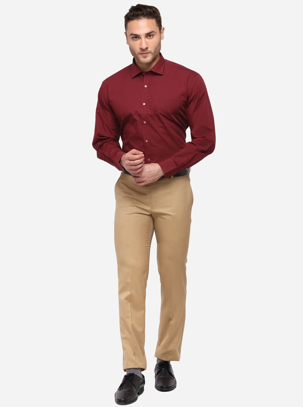 Maroon Printed Regular Fit Formal Shirt | Greenfibre