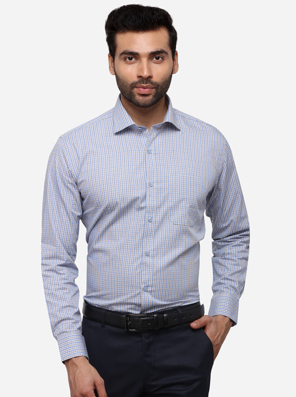 Sky Blue Checked Smart Fit Formal Shirt | JadeBlue