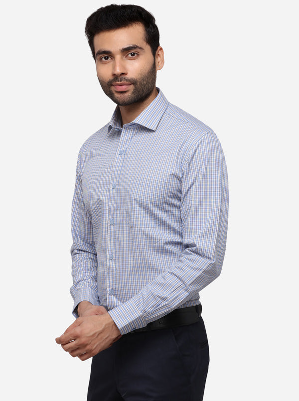 Sky Blue Checked Smart Fit Formal Shirt | JadeBlue