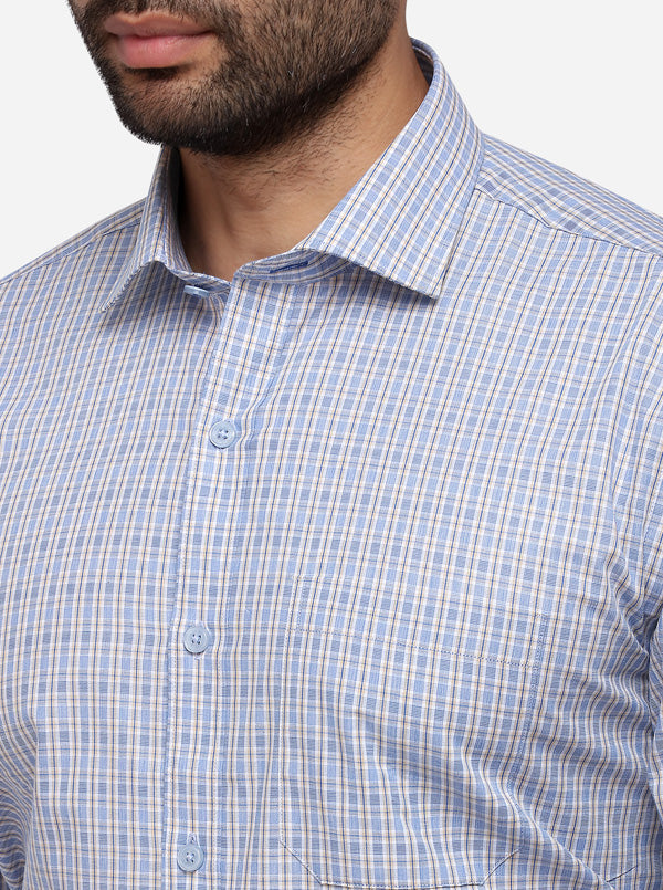 Sky Blue Checked Smart Fit Formal Shirt | JadeBlue