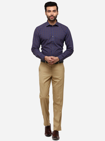 Royal Blue Checked Regular Fit Formal Shirt | JadeBlue