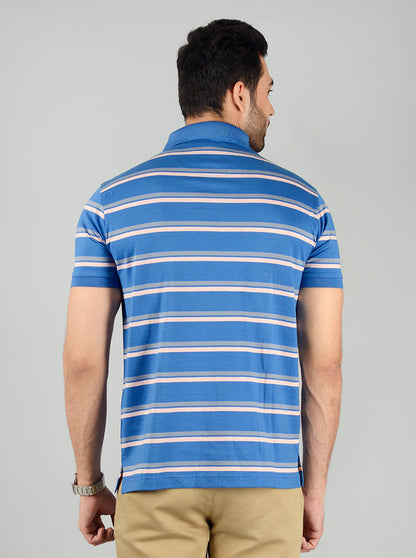 Royal Blue Striped Slim Fit Polo T-Shirt | JB Sport