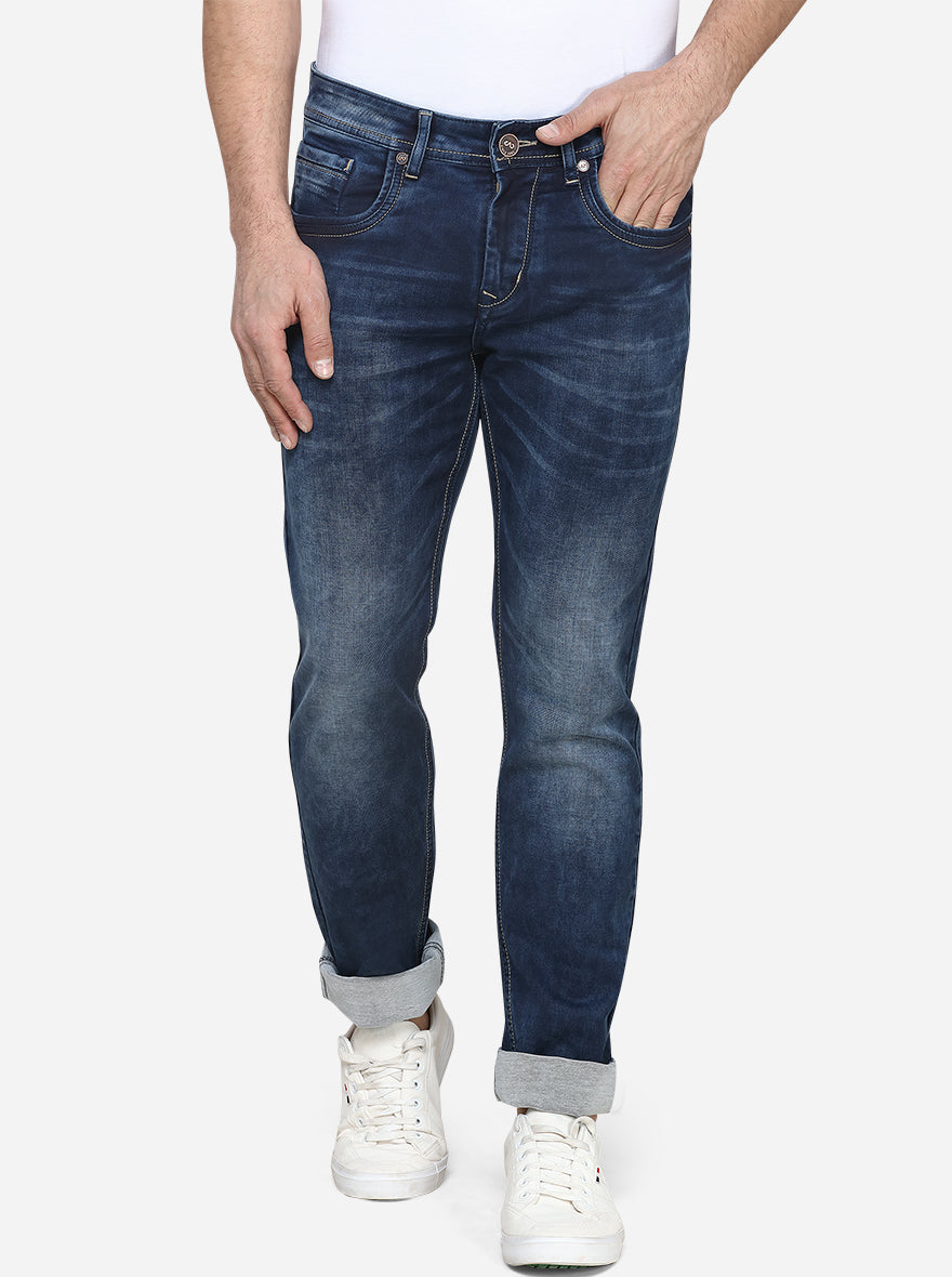 Dark Blue Washed Straight Fit Jeans | JadeBlue Sport