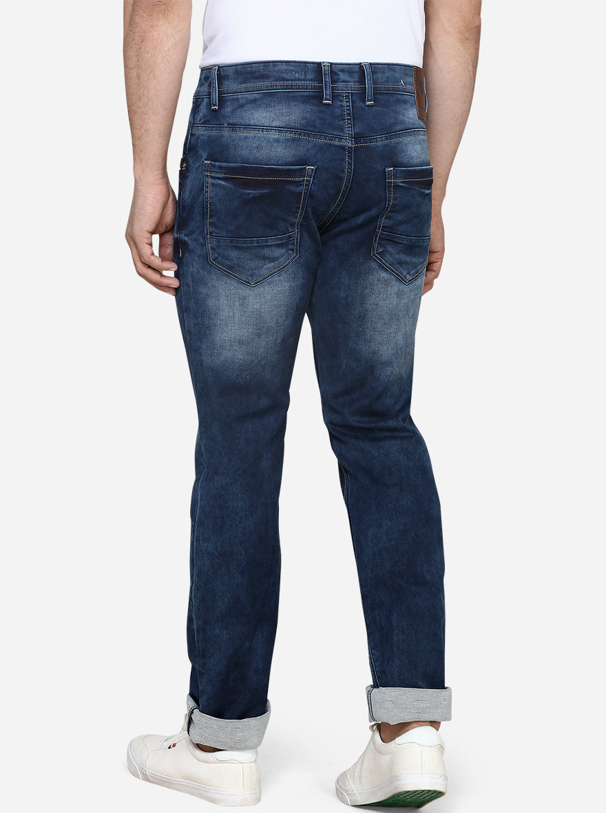 Dark Blue Washed Straight Fit Jeans | JadeBlue Sport