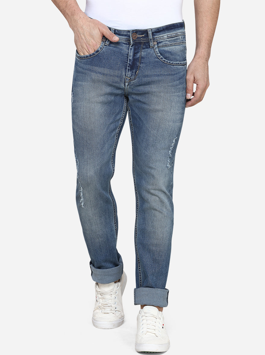 Mid Blue Washed Slim Fit Jeans | JadeBlue Sport