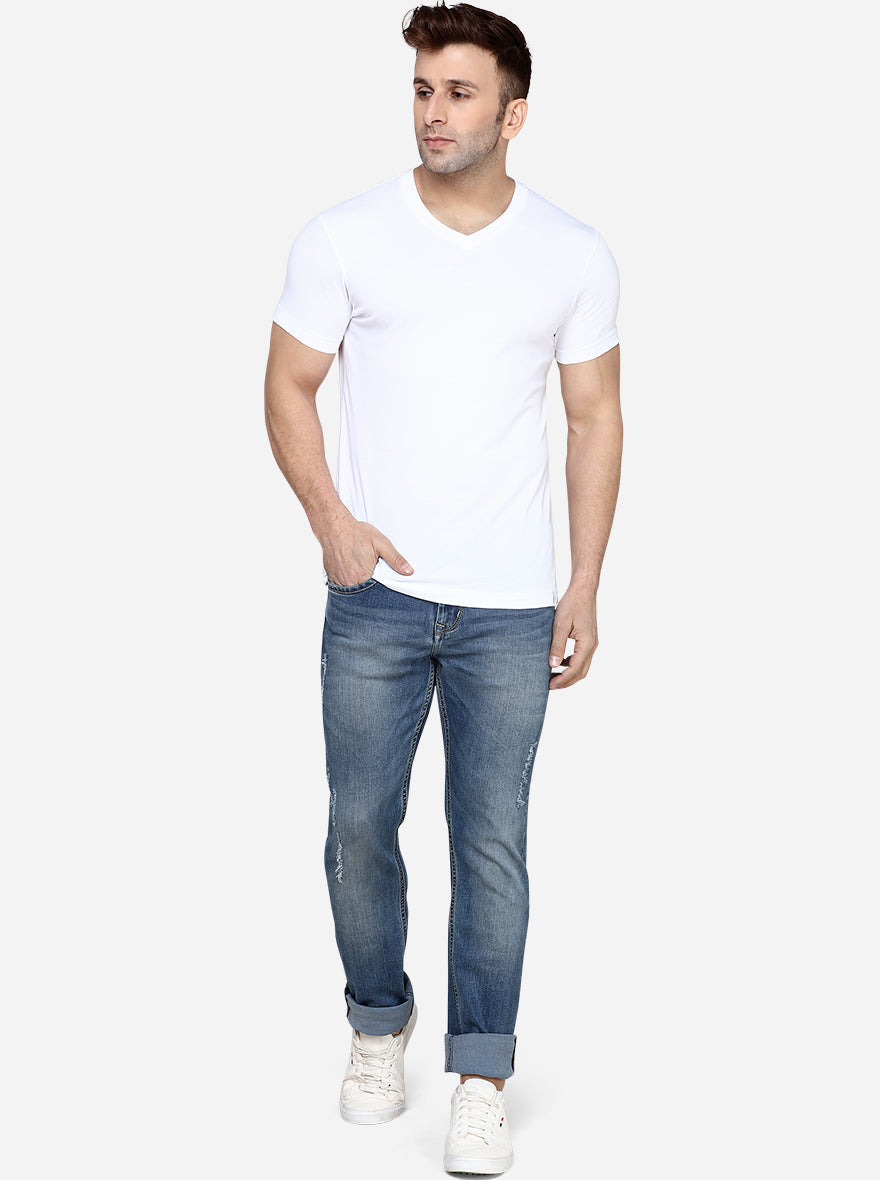 Mid Blue Washed Slim Fit Jeans | JadeBlue Sport