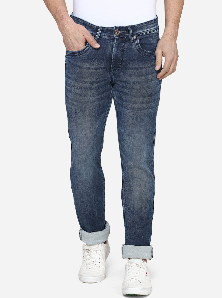 Dark Blue Washed Slim Fit Jeans | JadeBlue Sport